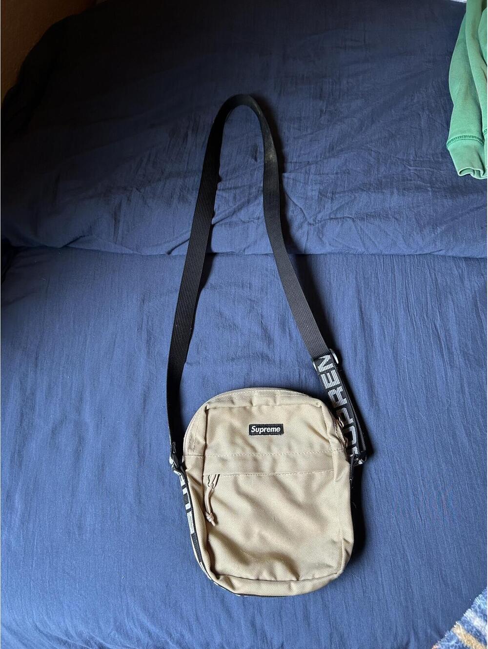 Supreme Tan Crossbody Shoulder Bag Black Logo Strap SS18